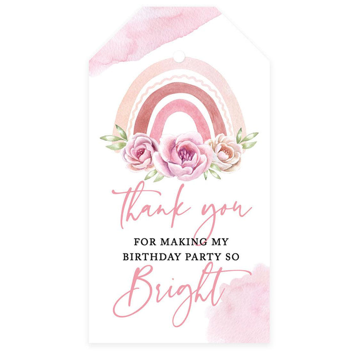 Kids Party Favor Classic Thank You Tags with String, For Party Favors Bags-Set of 40-Andaz Press-Floral Rainbow Thank You For Making My Birthday-