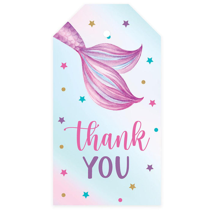 Kids Party Favor Classic Thank You Tags with String, For Party Favors Bags-Set of 40-Andaz Press-Mermaid Thank You-