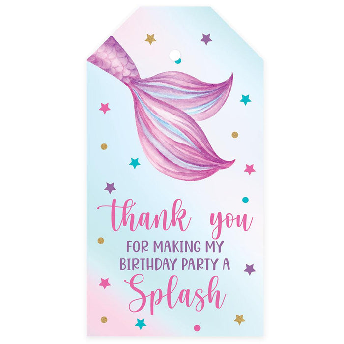 Kids Party Favor Classic Thank You Tags with String, For Party Favors Bags-Set of 40-Andaz Press-Mermaid Thank You For Making My Birthday Party A Splash-