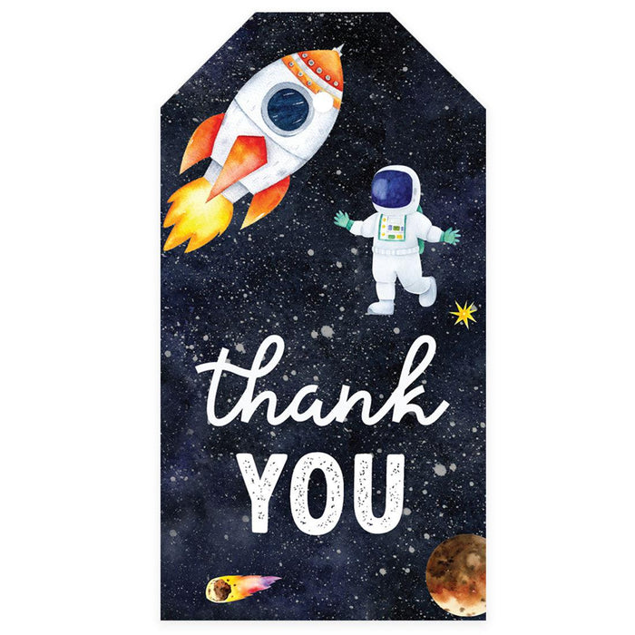 Kids Party Favor Classic Thank You Tags with String, For Party Favors Bags-Set of 40-Andaz Press-Outer Space Astronaut Thank You-