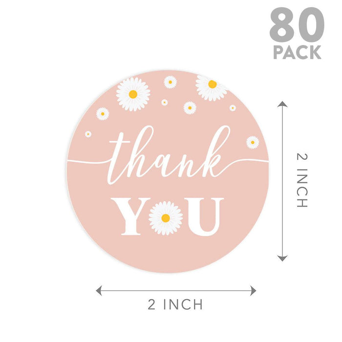 Kids Round Party Favor Thank You Stickers, For Kids Treat Bags-Set of 80-Andaz Press-Daisy-