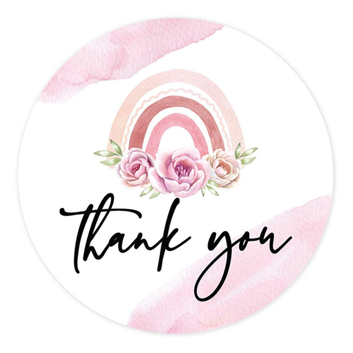 Kids Round Party Favor Thank You Stickers, For Kids Treat Bags-Set of 80-Andaz Press-Floral Rainbow-