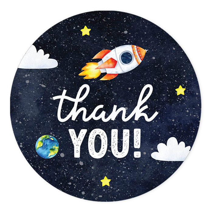 Kids Round Party Favor Thank You Stickers, For Kids Treat Bags-Set of 80-Andaz Press-Outer Space Astronaut-