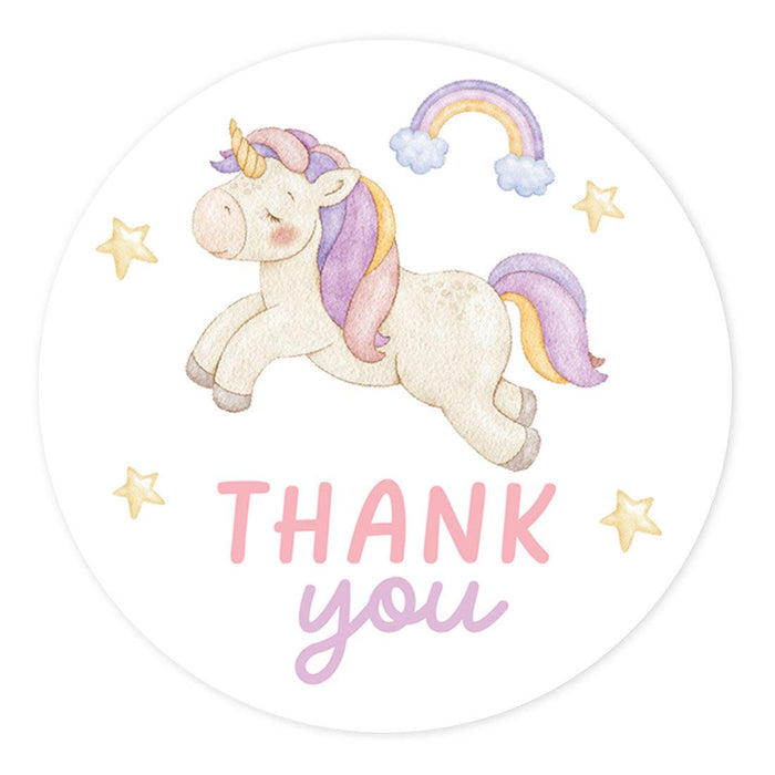 Kids Round Party Favor Thank You Stickers, For Kids Treat Bags-Set of 80-Andaz Press-Unicorn-