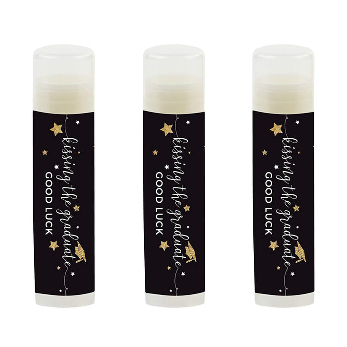 Kissing The Graduate Good Luck! Lip Balm Favors-Set of 12-Andaz Press-Black and White-