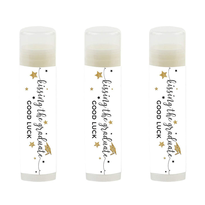 Kissing The Graduate Good Luck! Lip Balm Favors-Set of 12-Andaz Press-Black and White-