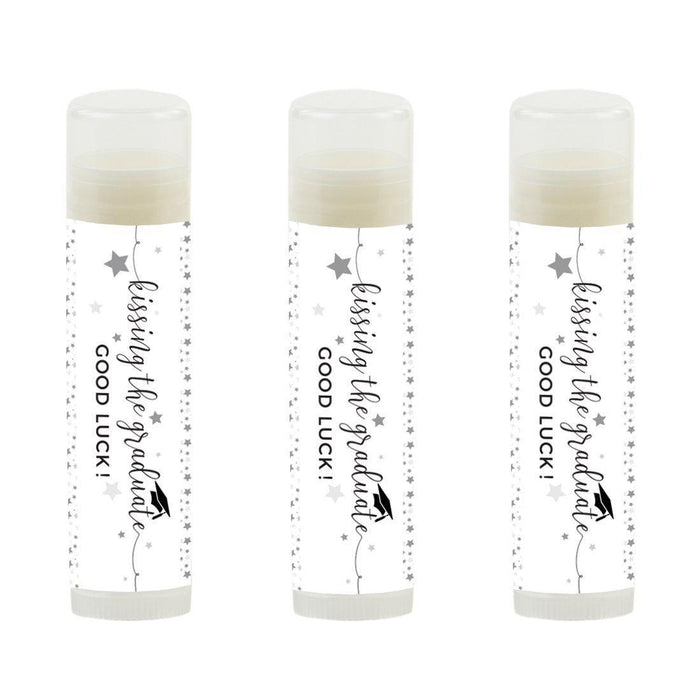 Kissing The Graduate Good Luck! Lip Balm Favors-Set of 12-Andaz Press-Black and White-