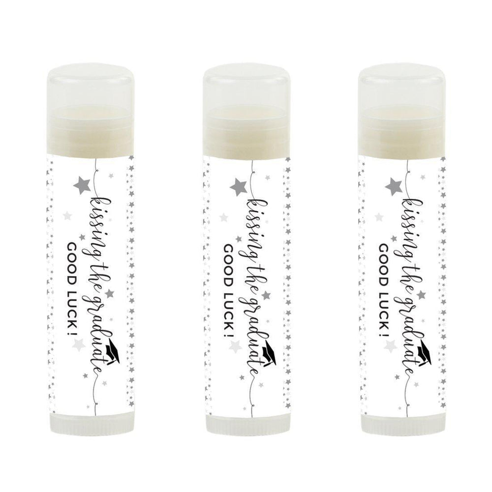Kissing The Graduate Good Luck! Lip Balm Favors-Set of 12-Andaz Press-Black and White-
