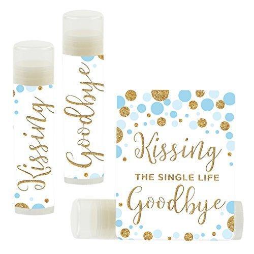 Kissing The Single Life Goodbye, Party Lip Balm Favors-Set of 12-Andaz Press-Baby Blue Faux Gold Glitter Confetti Dots-
