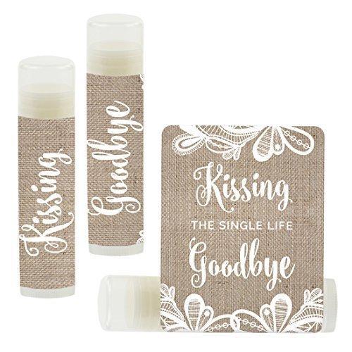 Kissing The Single Life Goodbye, Party Lip Balm Favors-Set of 12-Andaz Press-Burlap Lace-