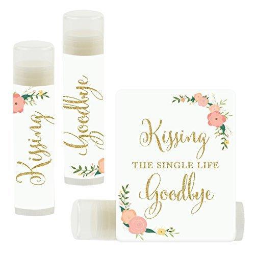 Kissing The Single Life Goodbye, Party Lip Balm Favors-Set of 12-Andaz Press-Faux Gold Glitter Print with Florals-