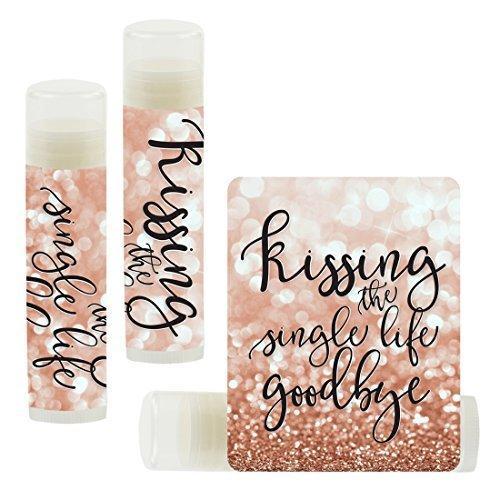 Kissing The Single Life Goodbye, Party Lip Balm Favors-Set of 12-Andaz Press-Faux Rose Gold Glitter Shimmer-