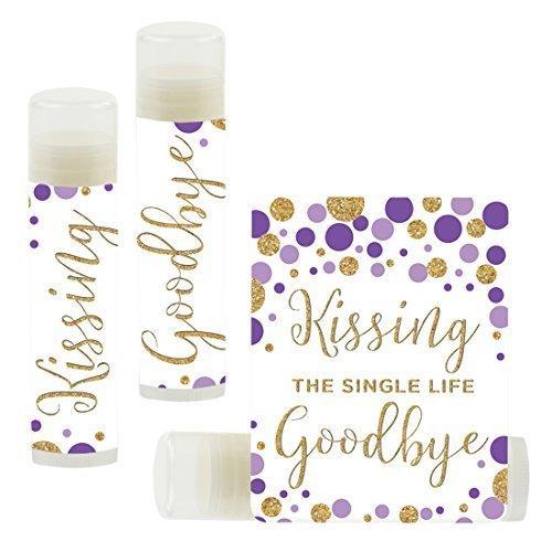 Kissing The Single Life Goodbye, Party Lip Balm Favors-Set of 12-Andaz Press-Lavender Purple Faux Gold Glitter Confetti Dots-