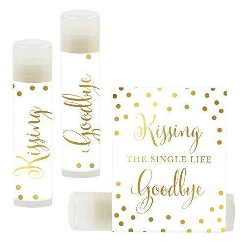 Kissing The Single Life Goodbye, Party Lip Balm Favors-Set of 12-Andaz Press-Metallic Gold Ink on White-