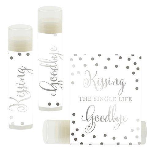 Kissing The Single Life Goodbye, Party Lip Balm Favors-Set of 12-Andaz Press-Metallic Silver Ink on White-