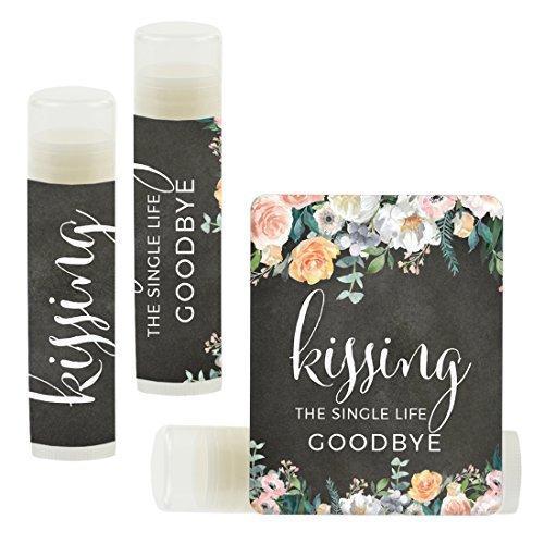 Kissing The Single Life Goodbye, Party Lip Balm Favors-Set of 12-Andaz Press-Peach Chalkboard Floral Garden Party-