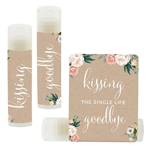 Kissing The Single Life Goodbye, Party Lip Balm Favors-Set of 12-Andaz Press-Peach Kraft Brown Rustic Floral Garden Party-