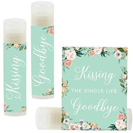 Kissing The Single Life Goodbye, Party Lip Balm Favors-Set of 12-Andaz Press-Peach Mint Green Floral Garden Party-