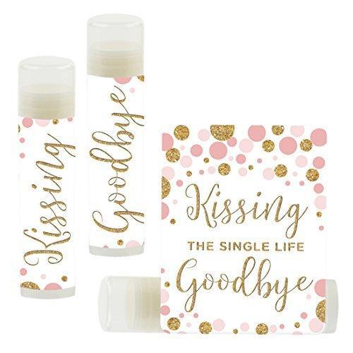 Kissing The Single Life Goodbye, Party Lip Balm Favors-Set of 12-Andaz Press-Pink Faux Gold Glitter Confetti Dots-