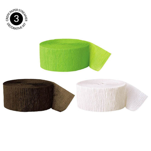 Kiwi Green, Brown, White Crepe Paper Streamer Hanging Decorative Kit-Set of 3-Andaz Press-