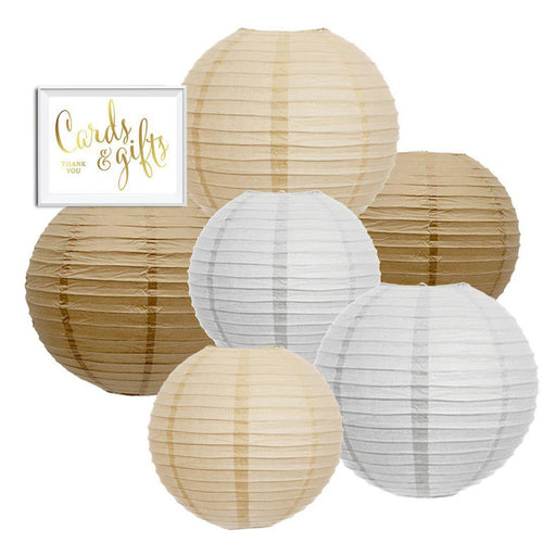 Kraft, White, Ivory Hanging Paper Lanterns Decorative Kit-Set of 6-Andaz Press-