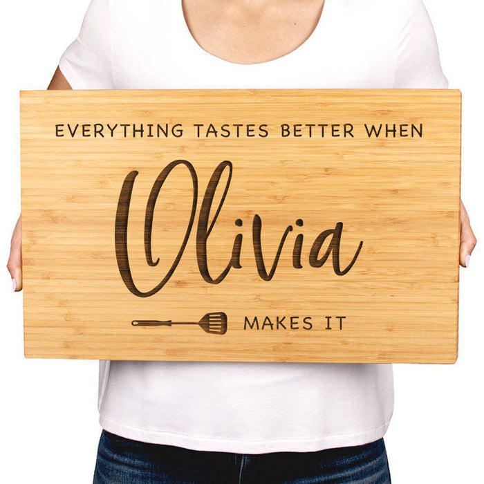 Large Custom Bamboo Wood BBQ Cutting Board Gift, Everything Tastes Better-Set of 1-Andaz Press-Custom Name-