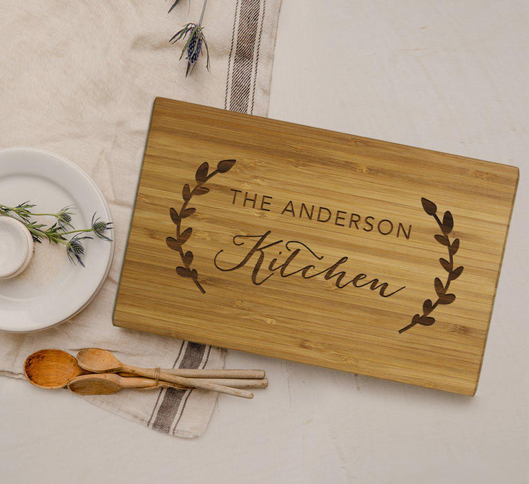 Large Custom Bamboo Wood Cutting Board Gift, Rustic Laurels Kitchen-Set of 1-Andaz Press-Newlyweds Custom-