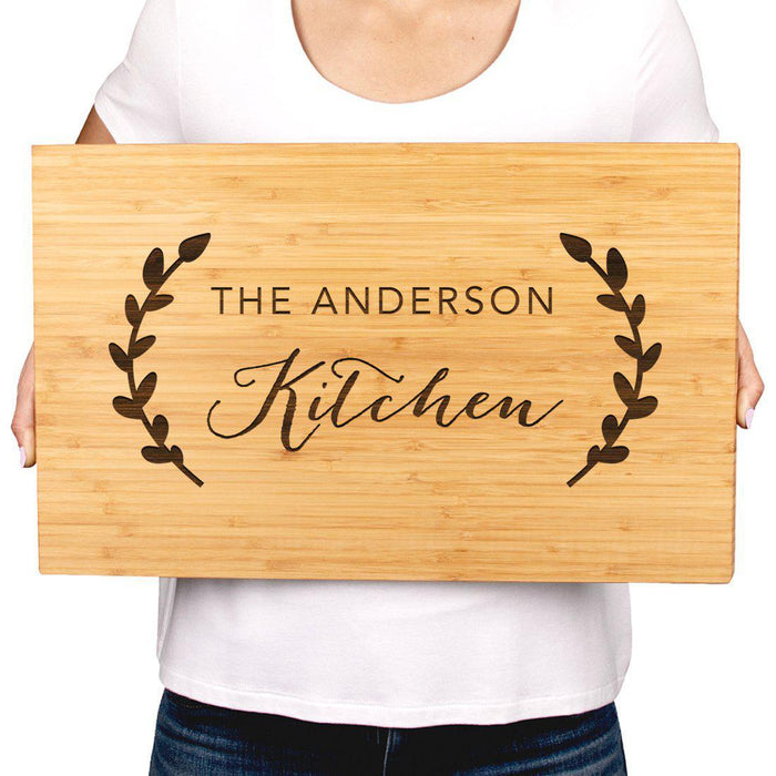 Large Custom Bamboo Wood Cutting Board Gift, Rustic Laurels Kitchen-Set of 1-Andaz Press-Newlyweds Custom-