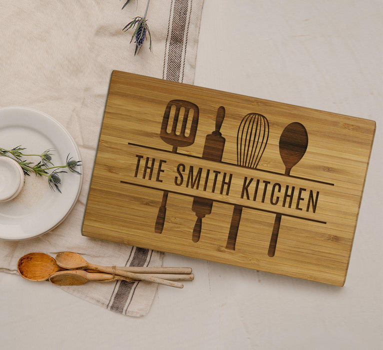 Large Custom Bamboo Wood Cutting Board Gift, Utensils Graphic-Set of 1-Andaz Press-Newlyweds Custom-
