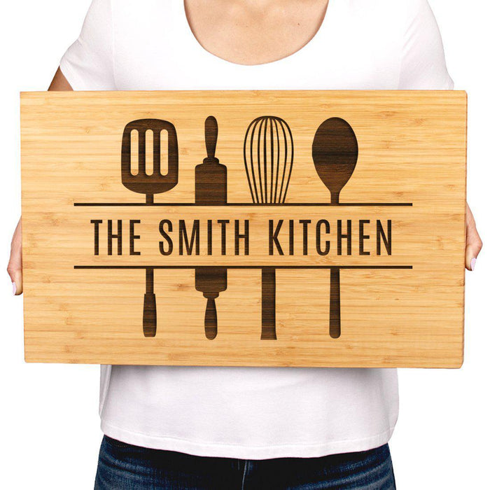 Large Custom Bamboo Wood Cutting Board Gift, Utensils Graphic-Set of 1-Andaz Press-Newlyweds Custom-