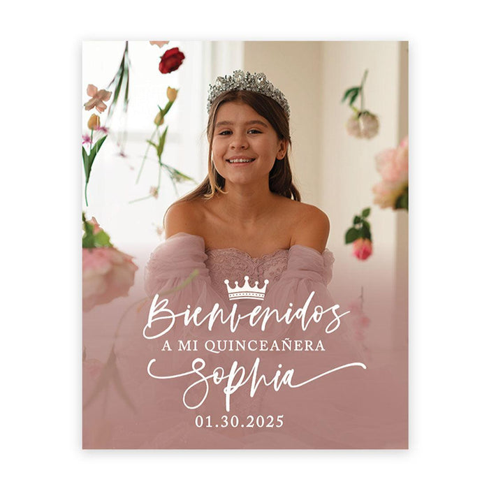Large Custom Photo Quinceañera Welcome Sign, Canvas Sign for Sweet 15-Set of 1-Andaz Press-Bienvenidos Custom Photo-