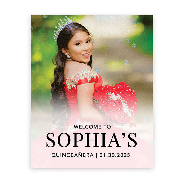 Large Custom Photo Quinceañera Welcome Sign, Canvas Sign for Sweet 15-Set of 1-Andaz Press-Modern Welcome Sign-