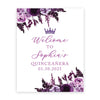 Large Custom Quinceañera Welcome Sign, Canvas Sign for Sweet 15-Set of 1-Andaz Press-Purple, Lavender, and Lilac Flowers-