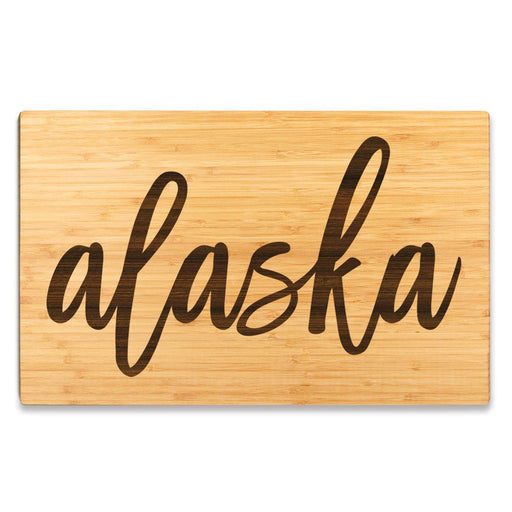 Large Engraved State Bamboo Wood Cutting Board, Calligraphy-Set of 1-Andaz Press-Alaska-