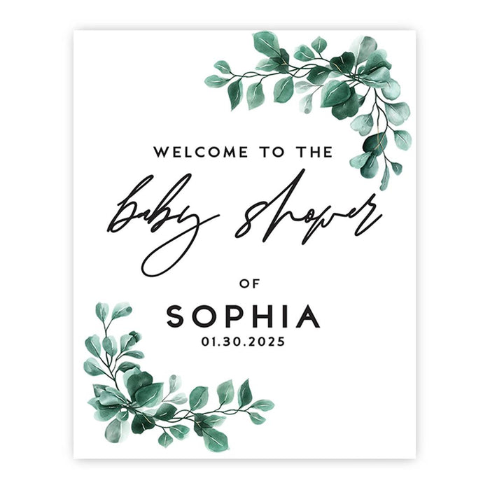 Large Gender-Neutral Custom Canvas Welcome Sign for Baby Shower Decorations, Set of 1-Set of 1-Andaz Press-Greenery Eucalyptus-