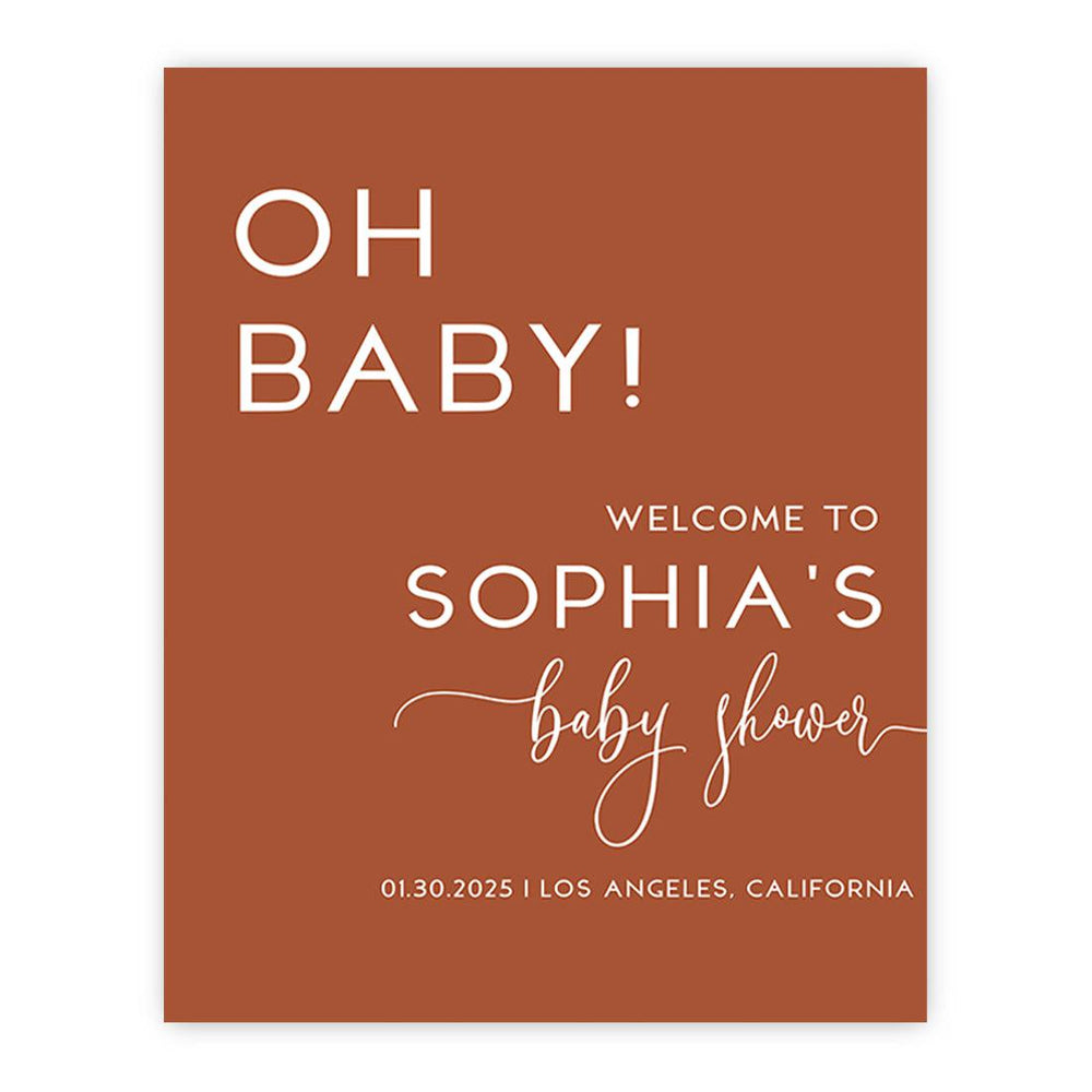 Large Gender-Neutral Custom Canvas Welcome Sign for Baby Shower Decorations, Set of 1-Set of 1-Andaz Press-Oh Baby Boho Terracotta-