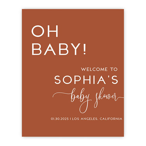 Large Gender-Neutral Custom Canvas Welcome Sign for Baby Shower Decorations, Set of 1-Set of 1-Andaz Press-Oh Baby Boho Terracotta-
