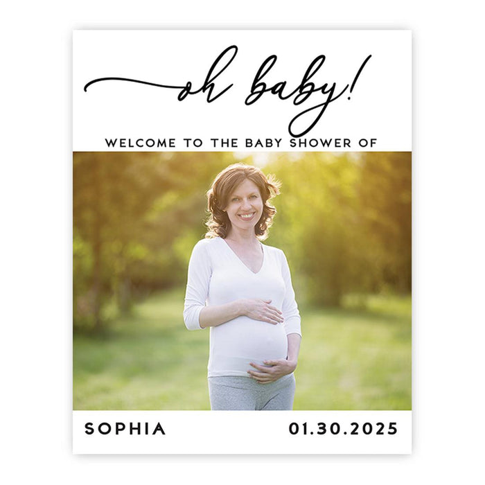 Large Gender-Neutral Custom Photo Canvas Welcome Sign for Baby Shower Decorations, Set of 1-Set of 1-Andaz Press-Oh Baby Script-
