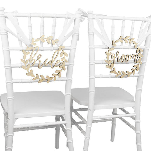 Laser Cut Wood Bride Groom Leaf Wreath Chair Signs-Set of 2-Koyal Wholesale-