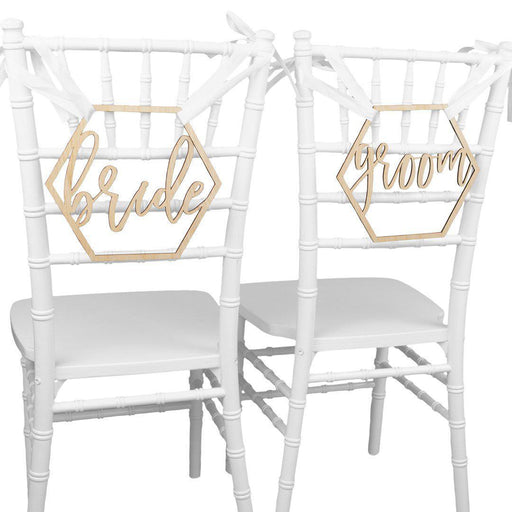 Laser Cut Wood Hexagon Bride Groom Chair Signs-Set of 2-Koyal Wholesale-