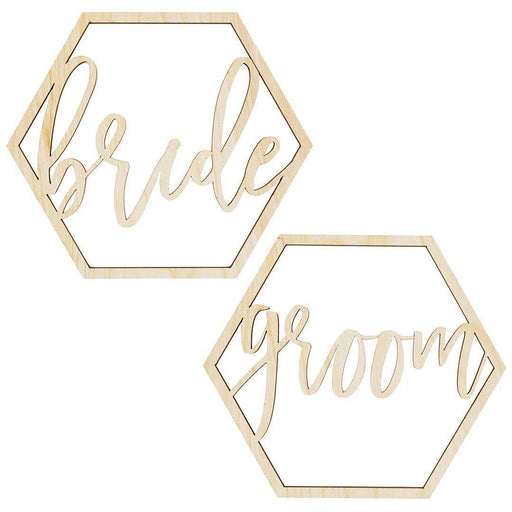 Laser Cut Wood Hexagon Bride Groom Chair Signs-Set of 2-Koyal Wholesale-
