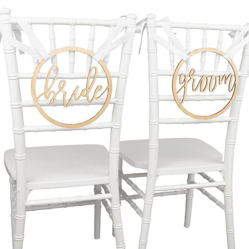 Laser Cut Wood Round Bride Groom Chair Signs-Set of 2-Koyal Wholesale-
