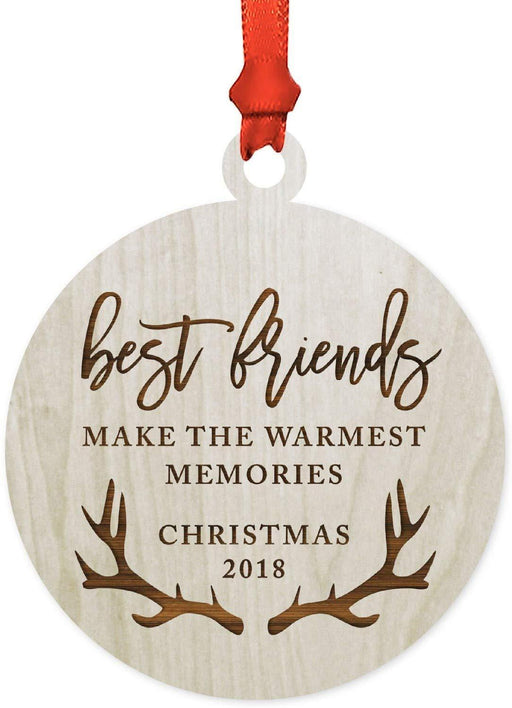 Laser Engraved Wood Christmas Ornament, Best Friends Make the Warmest Memories Christmas, Custom Year, Deer Antlers-Set of 1-Andaz Press-