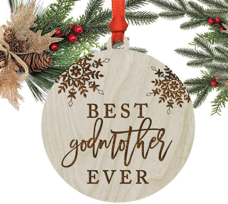 Laser Engraved Wood Christmas Ornament, Best Godmother Ever, Snowflakes-Set of 1-Andaz Press-