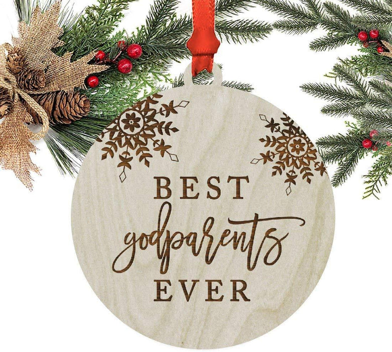 Laser Engraved Wood Christmas Ornament, Best Godparents Ever, Snowflakes-Set of 1-Andaz Press-