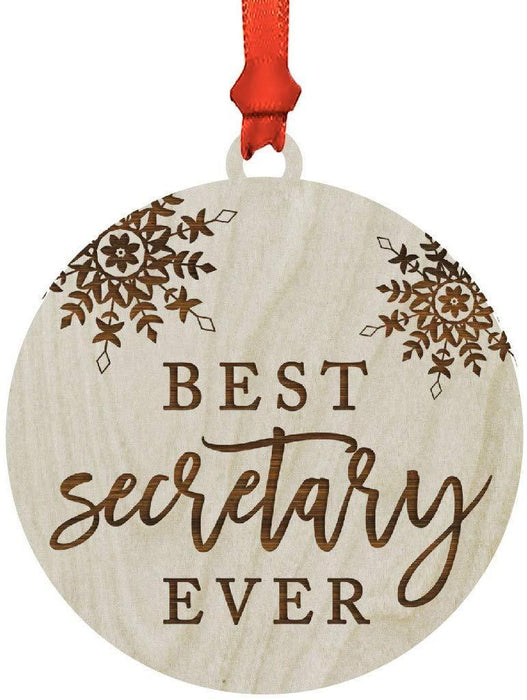 Laser Engraved Wood Christmas Ornament, Best Secretary Ever, Snowflakes-Set of 1-Andaz Press-