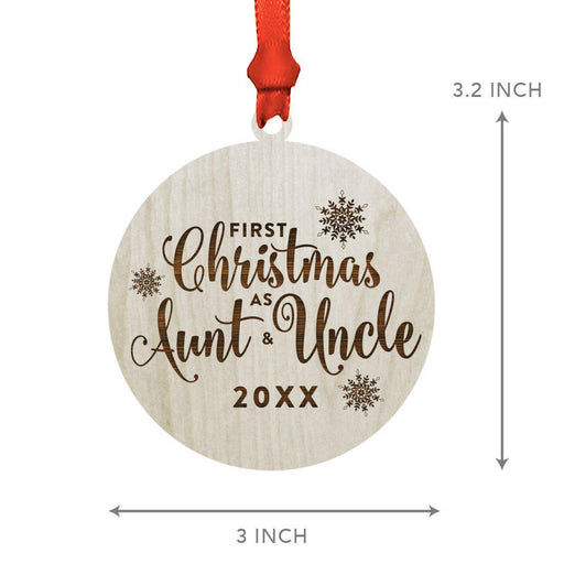 Laser Engraved Wood Christmas Ornament, First Christmas as Aunt & Uncle, Custom Year-Set of 1-Andaz Press-