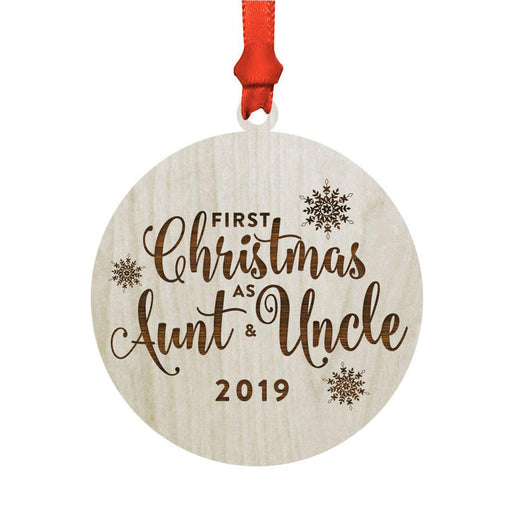 Laser Engraved Wood Christmas Ornament, First Christmas as Aunt & Uncle, Custom Year-Set of 1-Andaz Press-