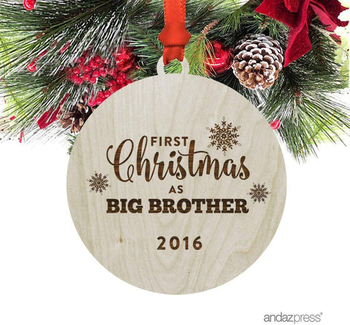 Laser Engraved Wood Christmas Ornament, First Christmas as Big Brother, Custom Year-Set of 1-Andaz Press-