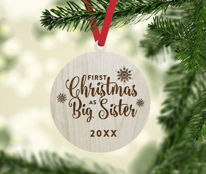 Laser Engraved Wood Christmas Ornament, First Christmas as Big Sister, Custom Year-Set of 1-Andaz Press-